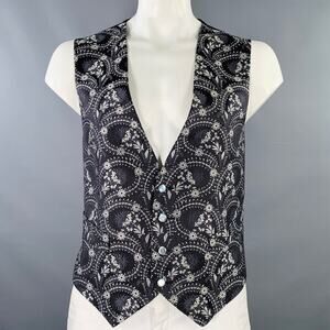 FAVOURBROOK Size 44 Black Grey Jacquard Silk Two Pockets Vest
